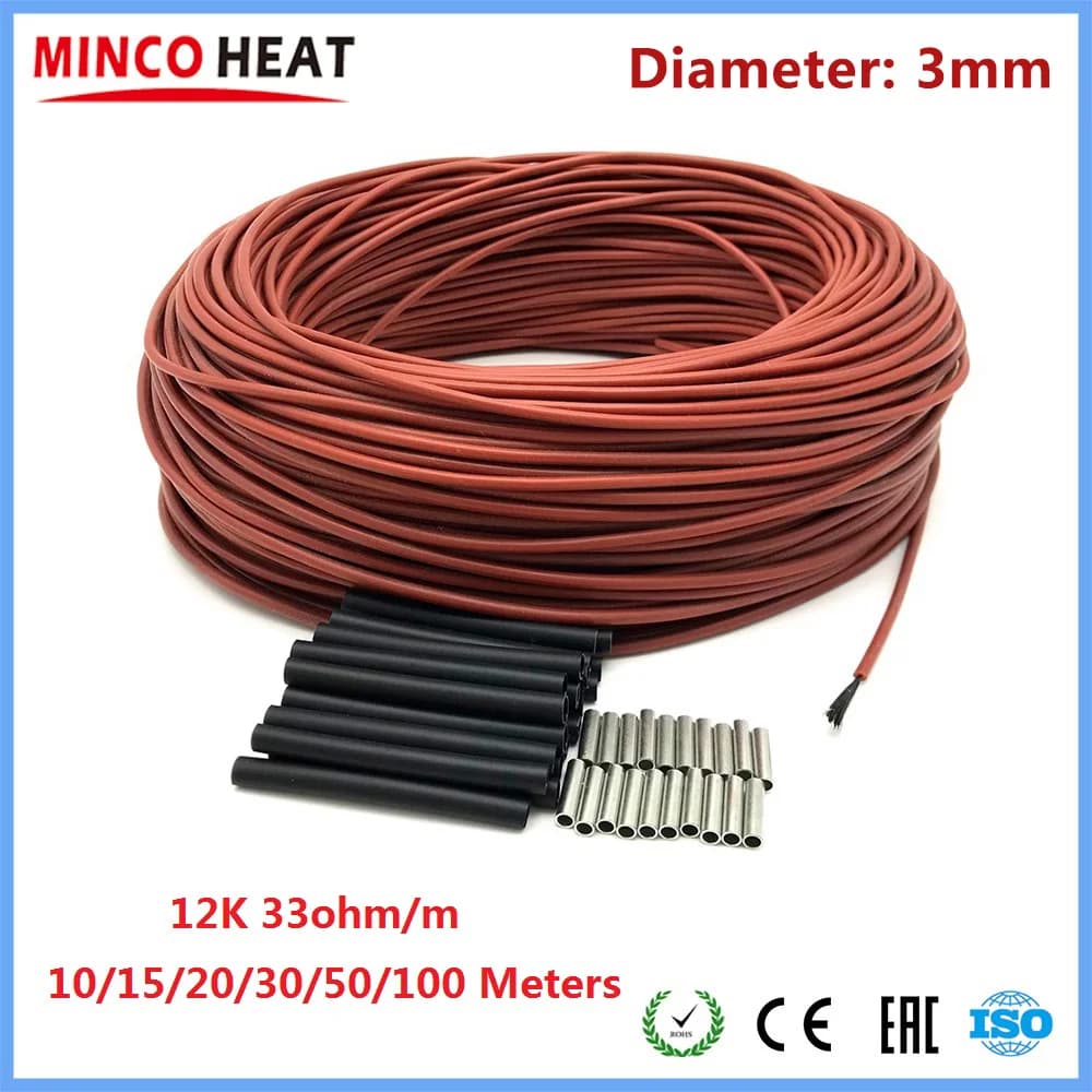 MINCO HEAT 10/20/50/100 mètres câble de sol chaud infrarouge 12K 33ohm/m bobine 3mm ± 0.2 fils chauf