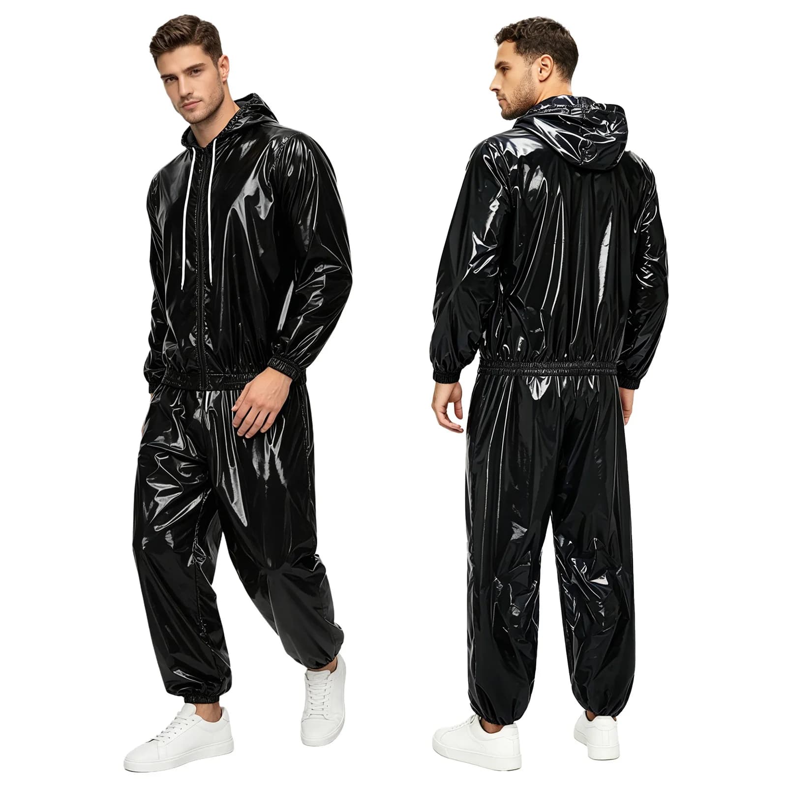 Ensemble de pluie imperméable pour homme avec veste coupe-vent à capuche et cordon de serrage, ferme