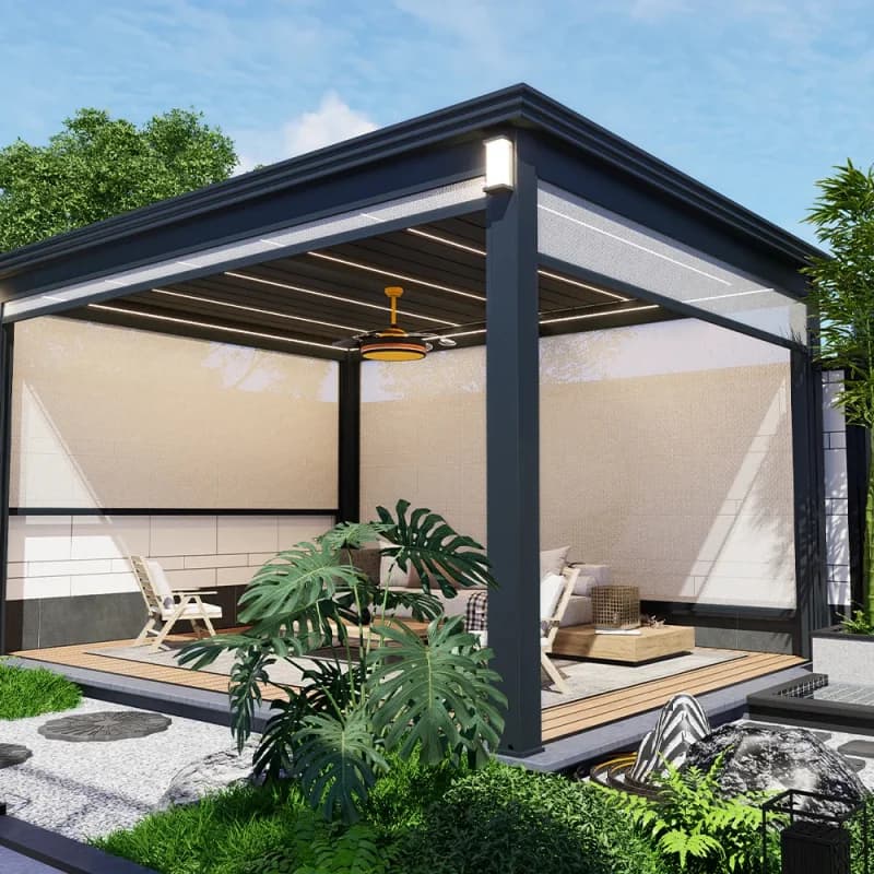 Pergola bioclimatique motorisée en aluminium 3x3 4x6m, imperméable, avec toit à lames orientables, r