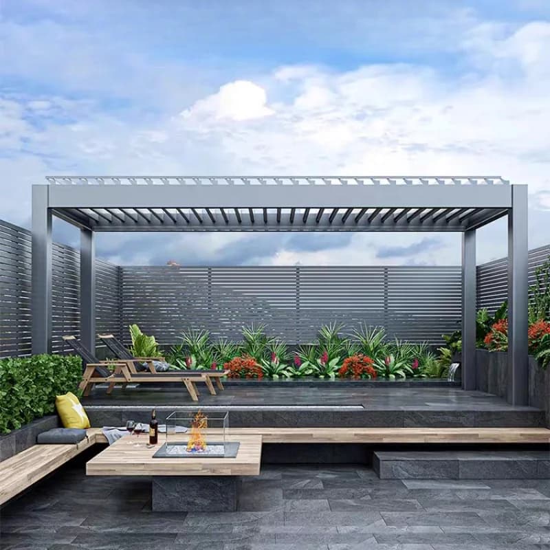 Pergola en aluminium imperméable, gazebo réglable électriquement, auvent à lames orientables électri