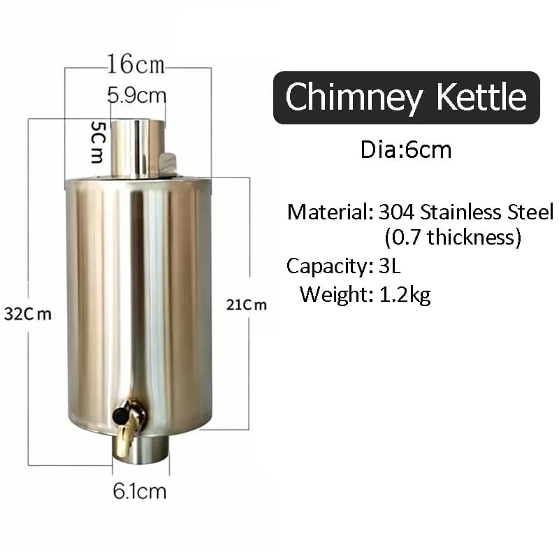 Chaudière à foyer, chauffe-eau de camping en acier inoxydable 304 pour poêle à bois, poêle de tente 