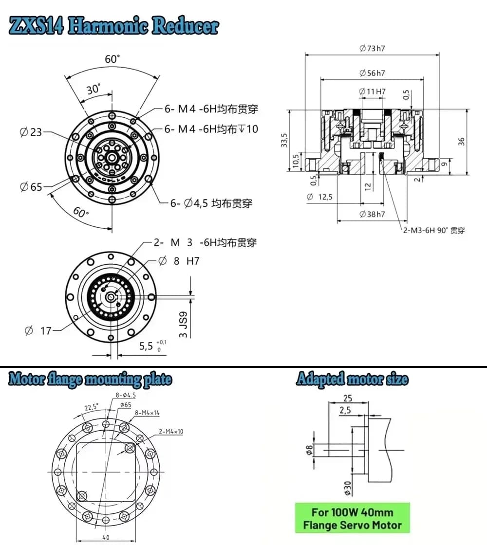 Servomoteur à tasse de haute précision Harmonic Drive - Nema 17/23, 400W-1KW, avec réducteur de robo