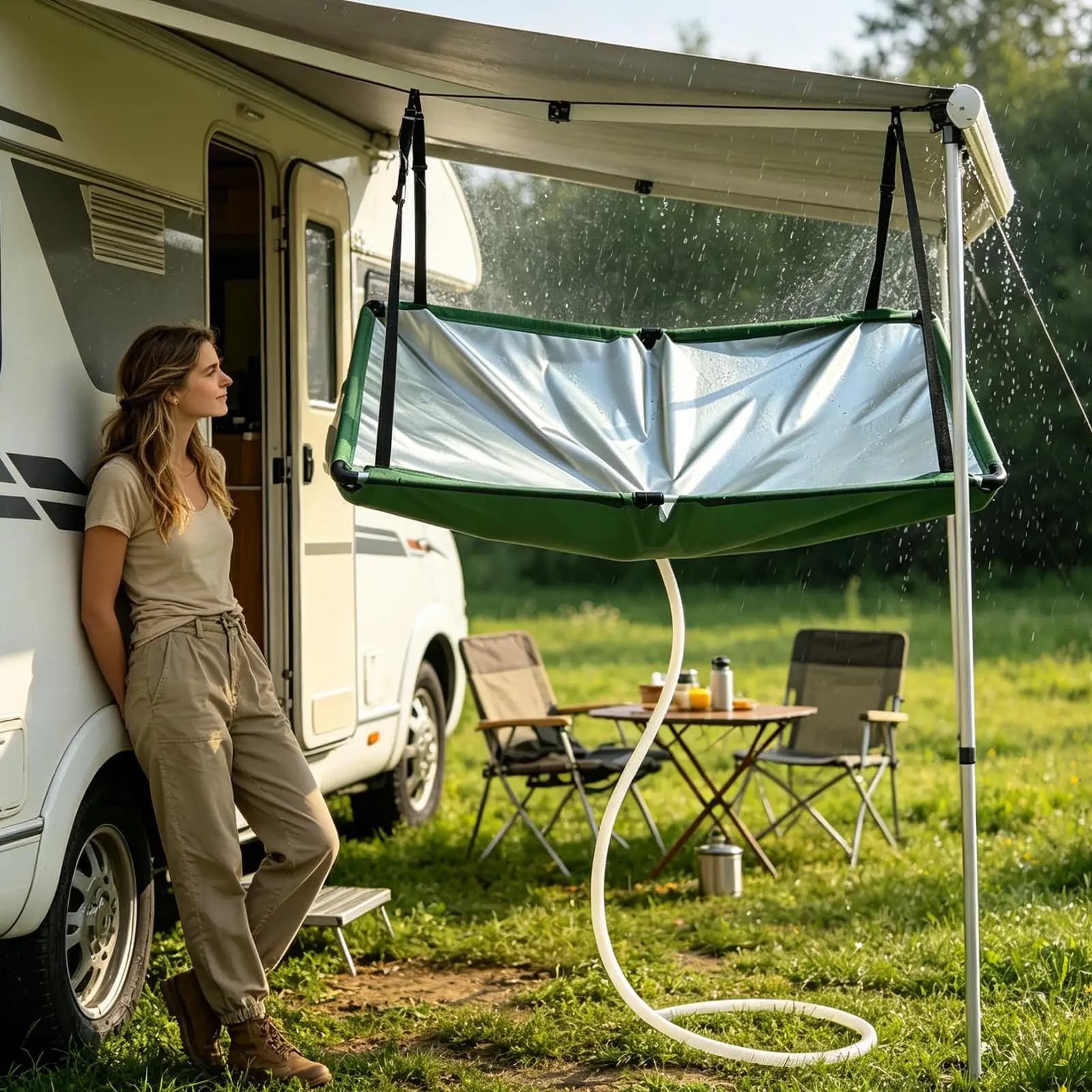 Collecteur d'eau de pluie extérieur suspendu avec tuyau d'arrosage de 1 m, tapis de récupération d'eau pour jardin, pelouse et cour arrière