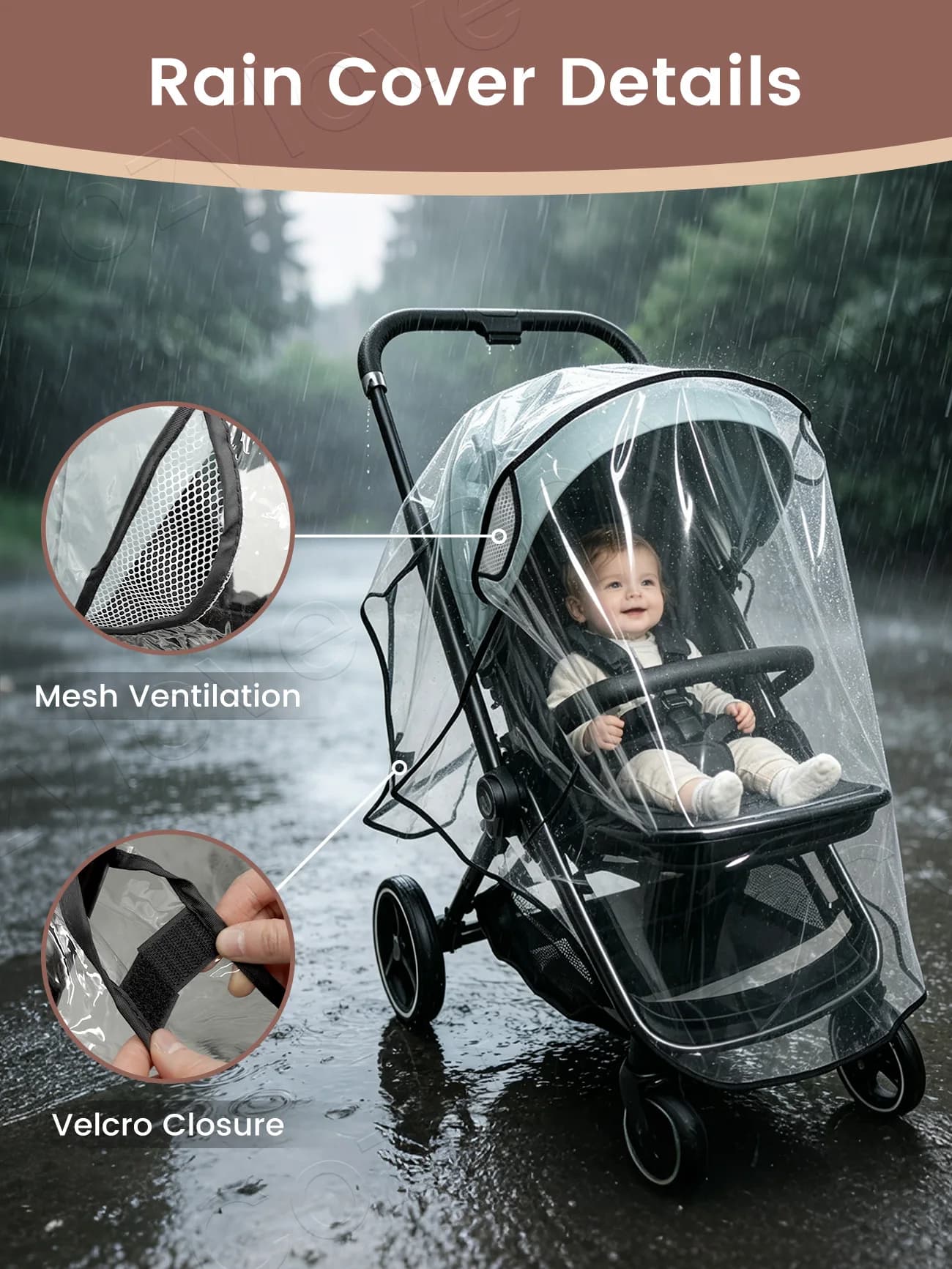 Housse de pluie universelle pour poussette |   Pare-soleil transparent imperméable et coupe-vent pour poussette avec fenêtre en maille ventilée