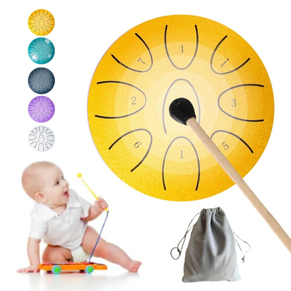 Tambour de pluie Portable de 4 pouces, tambour éthéré à 9 notes avec maillet de tambour, tambour Chakra d'extérieur pour accessoires de Percussion
