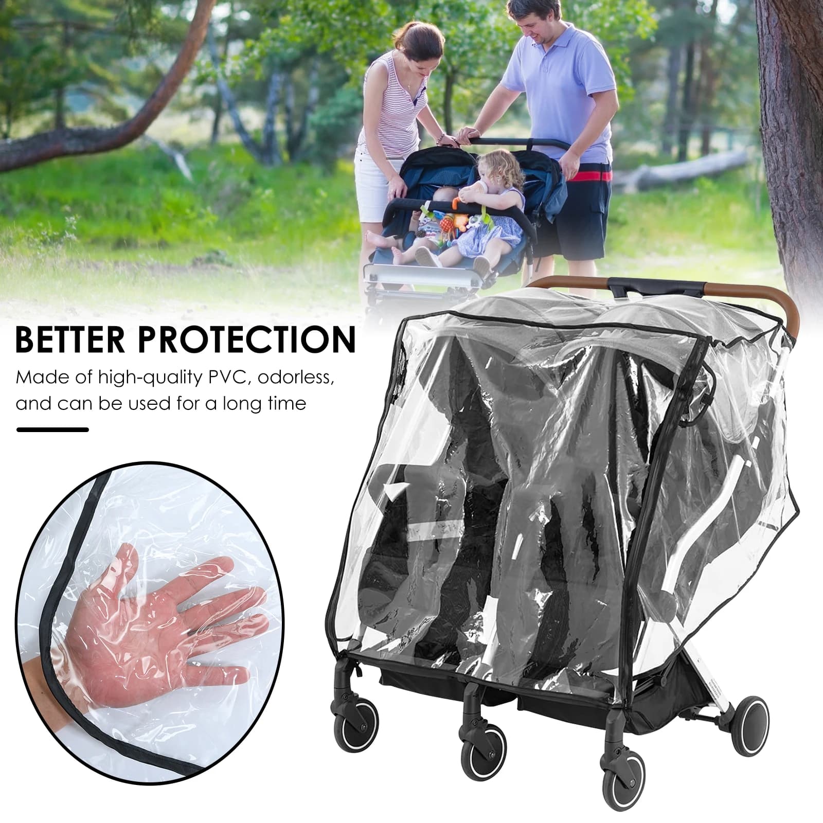 Juste de Pluie Universelle pour Poussette Simple et Double, Imperméable Transparent, Pare-Poussière, Accessoires d'Extérieur pour Bébé