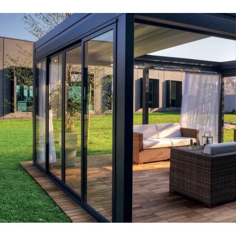 Pergola de cuisine extérieure en aluminium et bois | Gazebo BBQ avec écrans à lamelles pour jardin et terrasse
