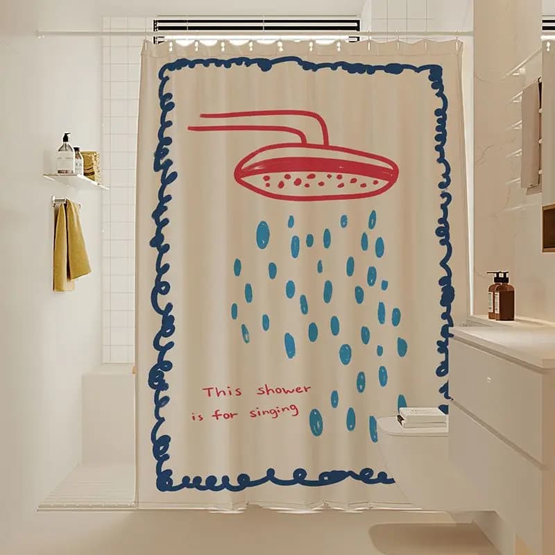 Rideau de douche mignon avec motif de gouttes de pluie dessinées à la main, idéal pour chanter sous la douche, motif dessin animé minimaliste, imperméable