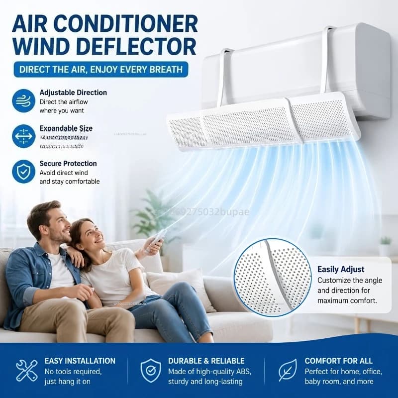 Déflecteur de climatisation anti-courant d'air direct, extensible et réglable, avec guide de vent et protection anti-poussière pour sortie d'air