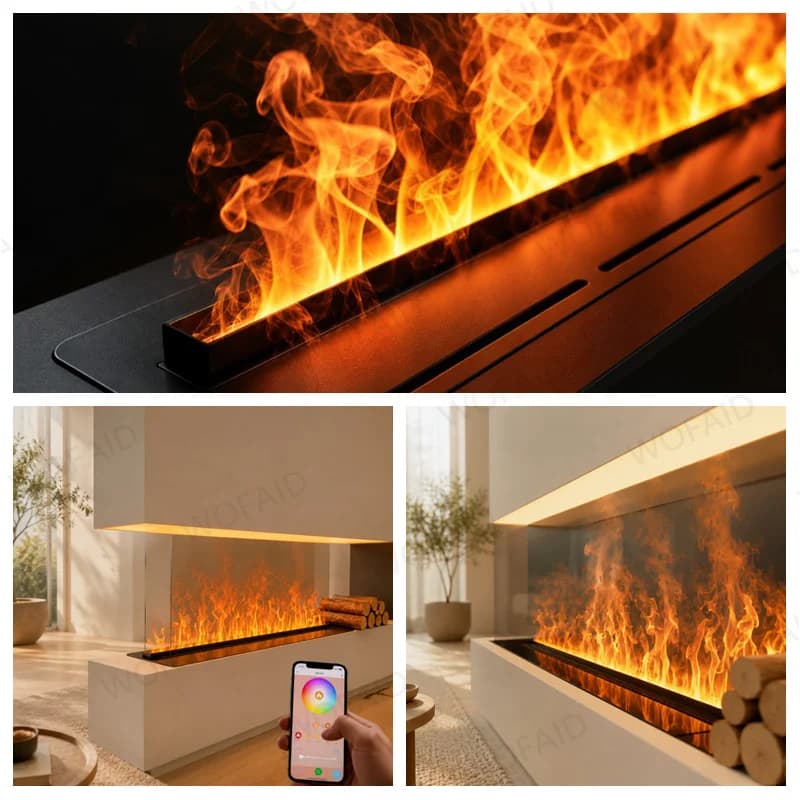 Cheminée électrique moderne à vapeur d'eau, sans fumée, sans cendres, effet de flamme réaliste, cheminée à flamme sûre, décoration intérieure