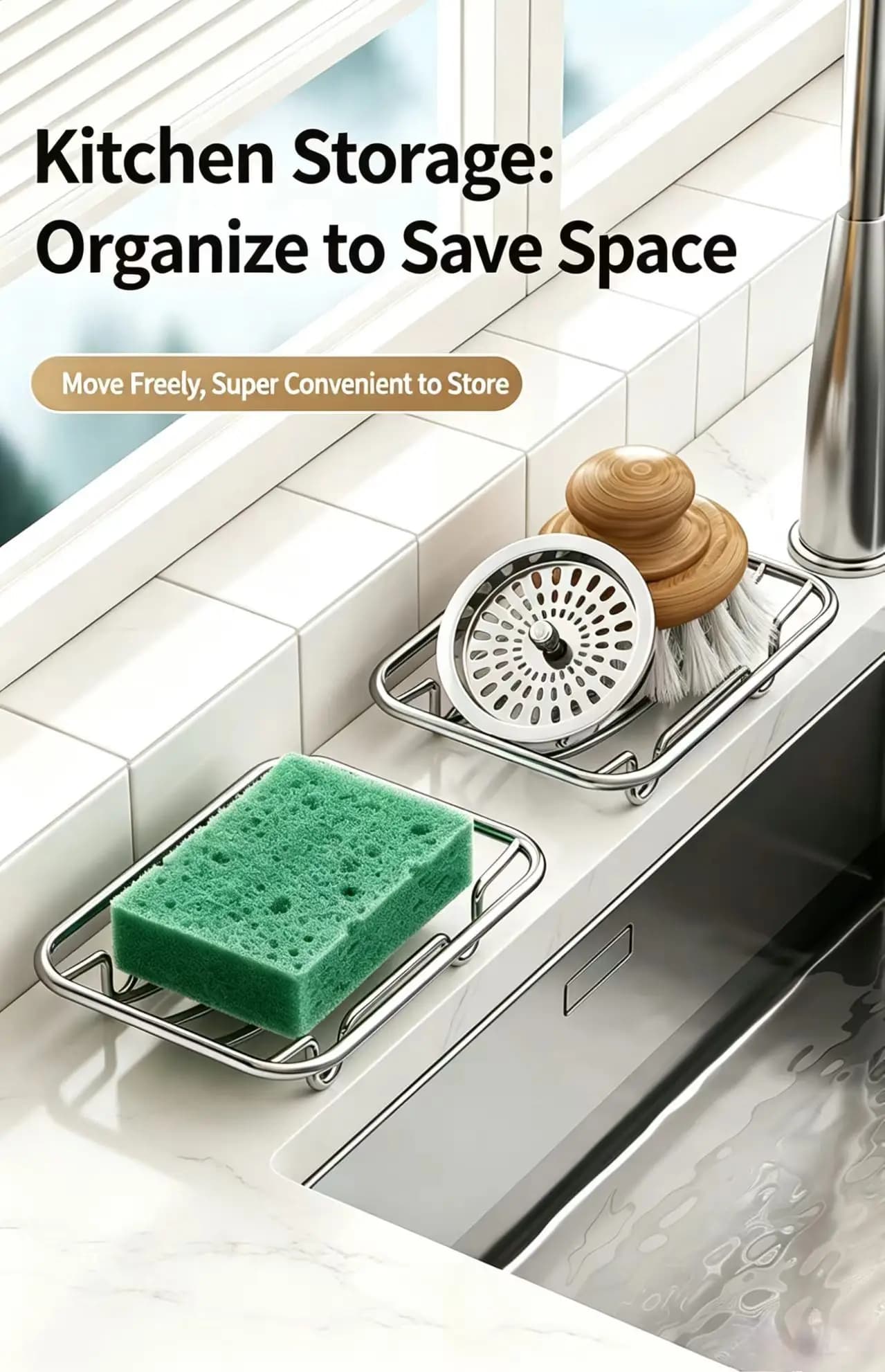 Étagère de rangement étanche pour salle de bain et cuisine, en acier inoxydable (anti-rouille), auto-drainante.