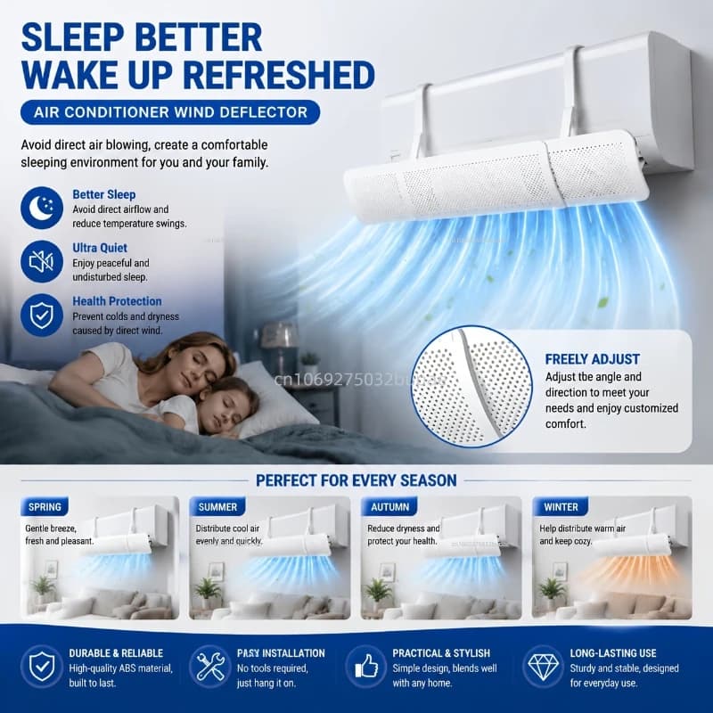Déflecteur de climatisation anti-courant d'air direct, extensible et réglable, avec guide de vent et protection anti-poussière pour sortie d'air