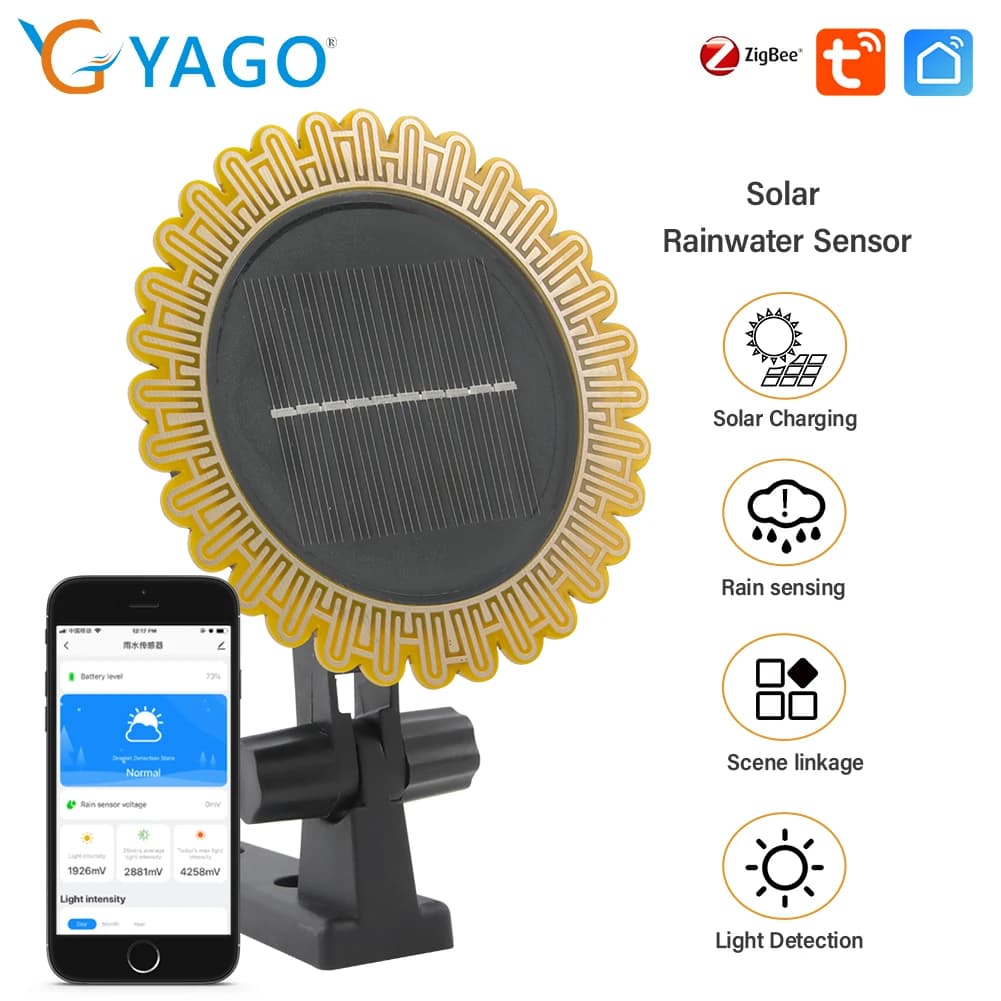 Tuya Zigbee-Capteur de lumière solaire et d'eau de pluie