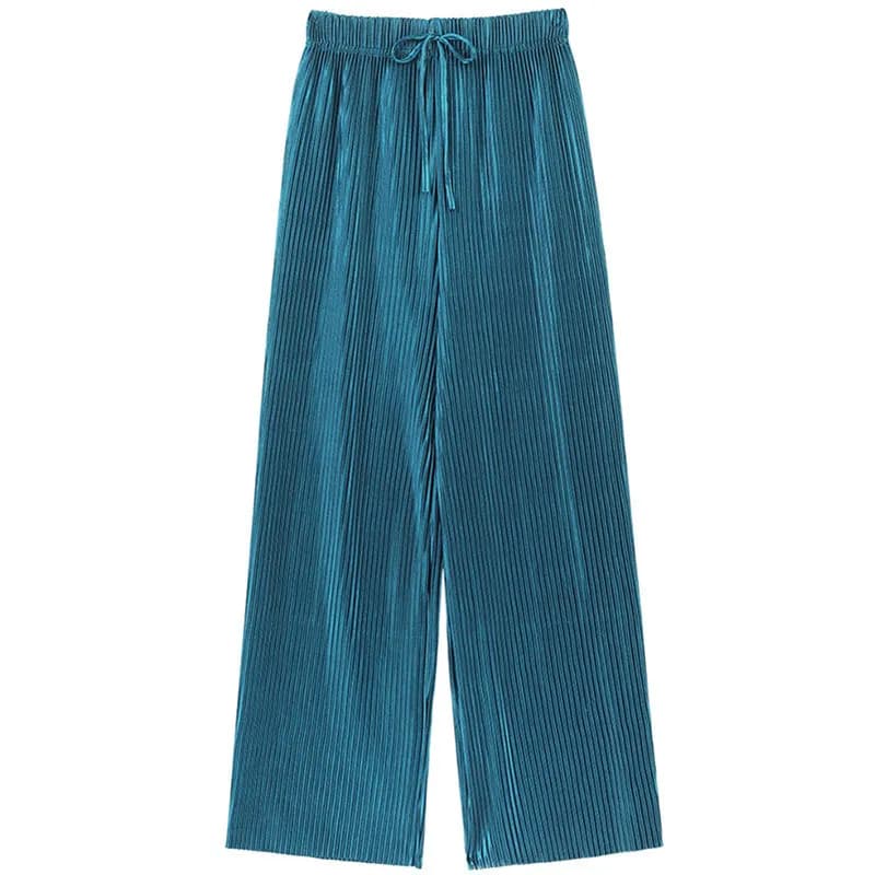 Pantalon plissé à jambes larges pour femmes, taille élastique, mode d'été, pantalon décontracté