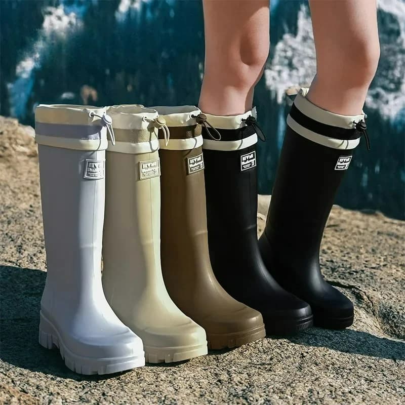 Bottes de pluie imperméables pour femmes, mi-mollet, en PVC, à tube haut, antidérapantes pour la cuisine, chaussures de pluie tendance, bottes en caoutchouc à plateforme