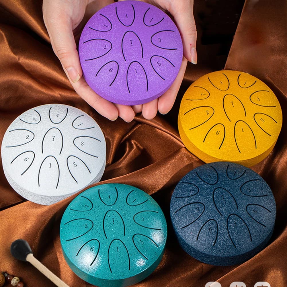 Tambour de pluie Portable de 4 pouces, tambour éthéré à 9 notes avec maillet de tambour, tambour Chakra d'extérieur pour accessoires de Percussion