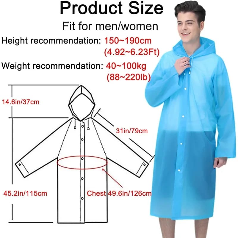 Poncho de pluie réutilisable pour adultes, 1 pièce, avec capuche et cordon de serrage, imperméable d'urgence pour femmes et hommes