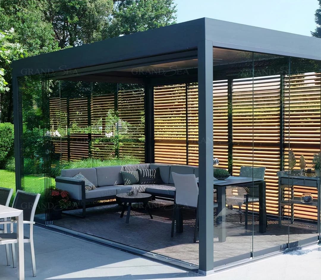Système de toit à persiennes motorisé pour jardin extérieur Pergola bioclimatique