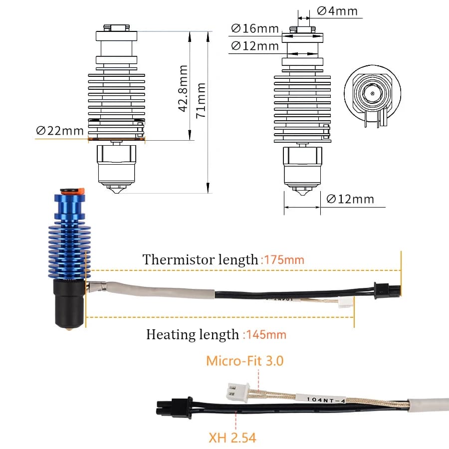 Volcano Hotend E3D V6 24V 50W 60W pour imprimante 3D Voron 2.4, tête d'impression à noyau chauffant en céramique pour Voron Prusa Ender 3 CR10 MK3S.