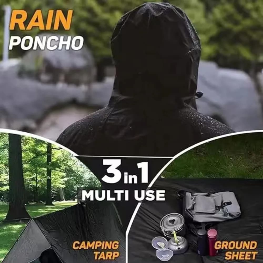 Poncho de pluie imperméable à capuche, manteau de pluie léger, couverture en polymères de pique-nique, abri solaire pour camping en plein air, randonnée, cyclisme, escalade
