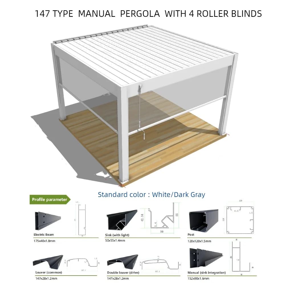 Pergola bioclimatique en aluminium 3x4m/10x13 pieds