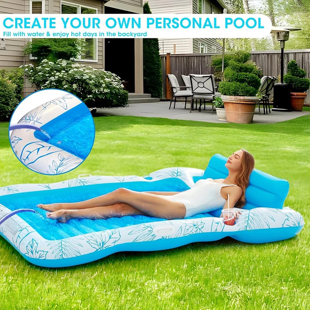 Chaise longue gonflable de piscine de bronzage, grande plage, bain de jour, radeau flottant, salle de bain de lumière du jour, baignoire flottante avec porte-boissons, matelas de natation flottant à l