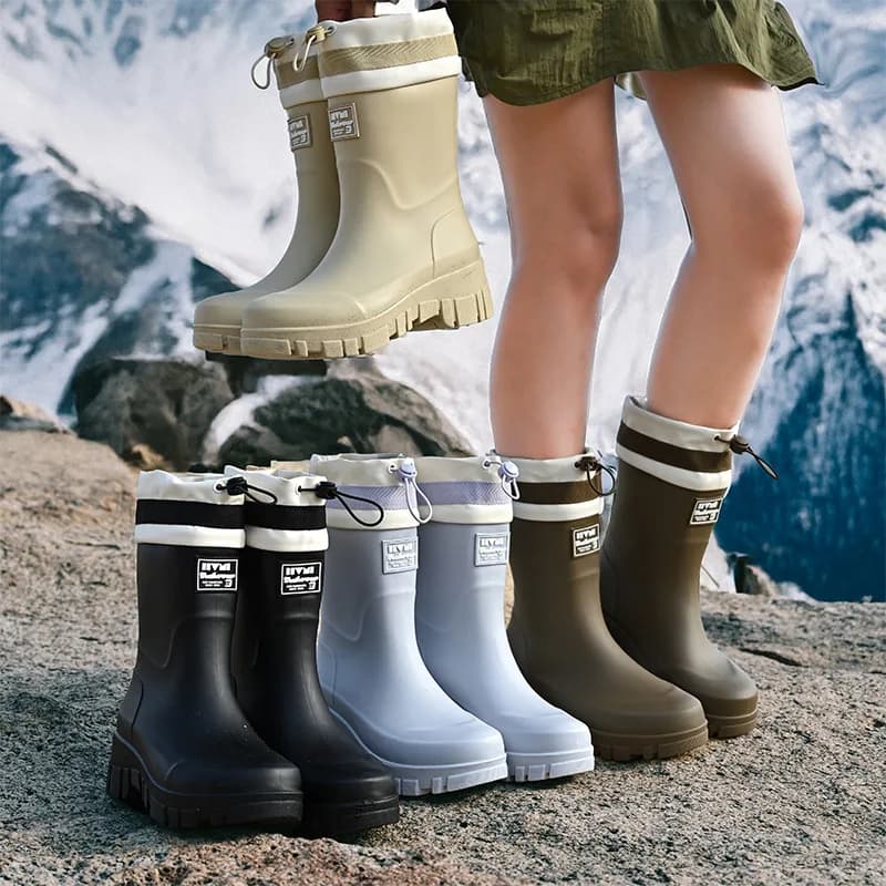 Bottes de pluie imperméables pour femmes, mi-mollet, en PVC, à tube haut, antidérapantes pour la cuisine, chaussures de pluie tendance, bottes en caoutchouc à plateforme