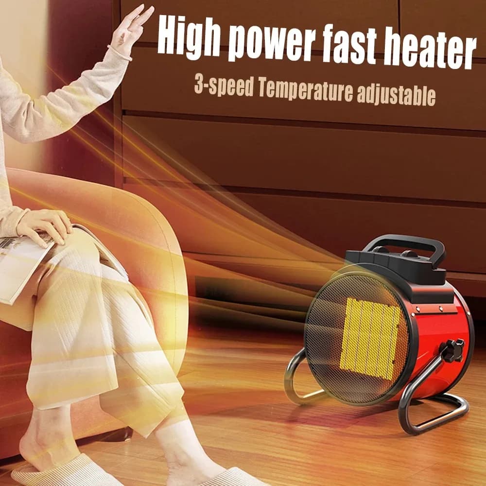 Chauffage électrique industriel portable avec thermostat, chauffage d'air pour usage intérieur, chauffage rapide, réglage à 3 vitesses, protection contre la surchauffe