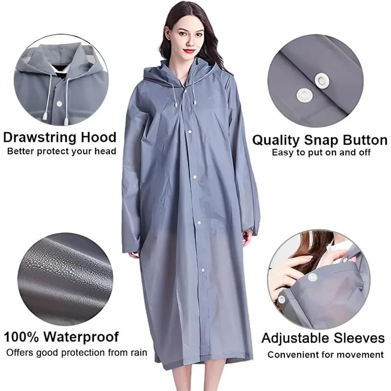 Poncho de pluie réutilisable pour adultes, 1 pièce, avec capuche et cordon de serrage, imperméable d'urgence pour femmes et hommes