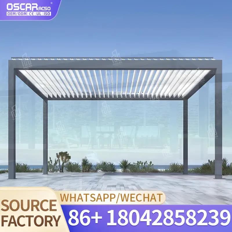 Pergola d'auvent motorisée de couverture de toit à persiennes imperméable fixée au mur extérieur