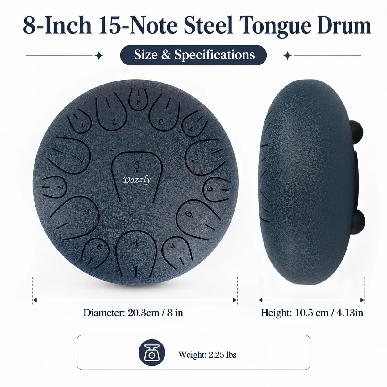 Tambour de pluie pour jardin extérieur, tambour à langue en acier de 8 pouces, 15 notes, instrument de percussion pour yoga et camping