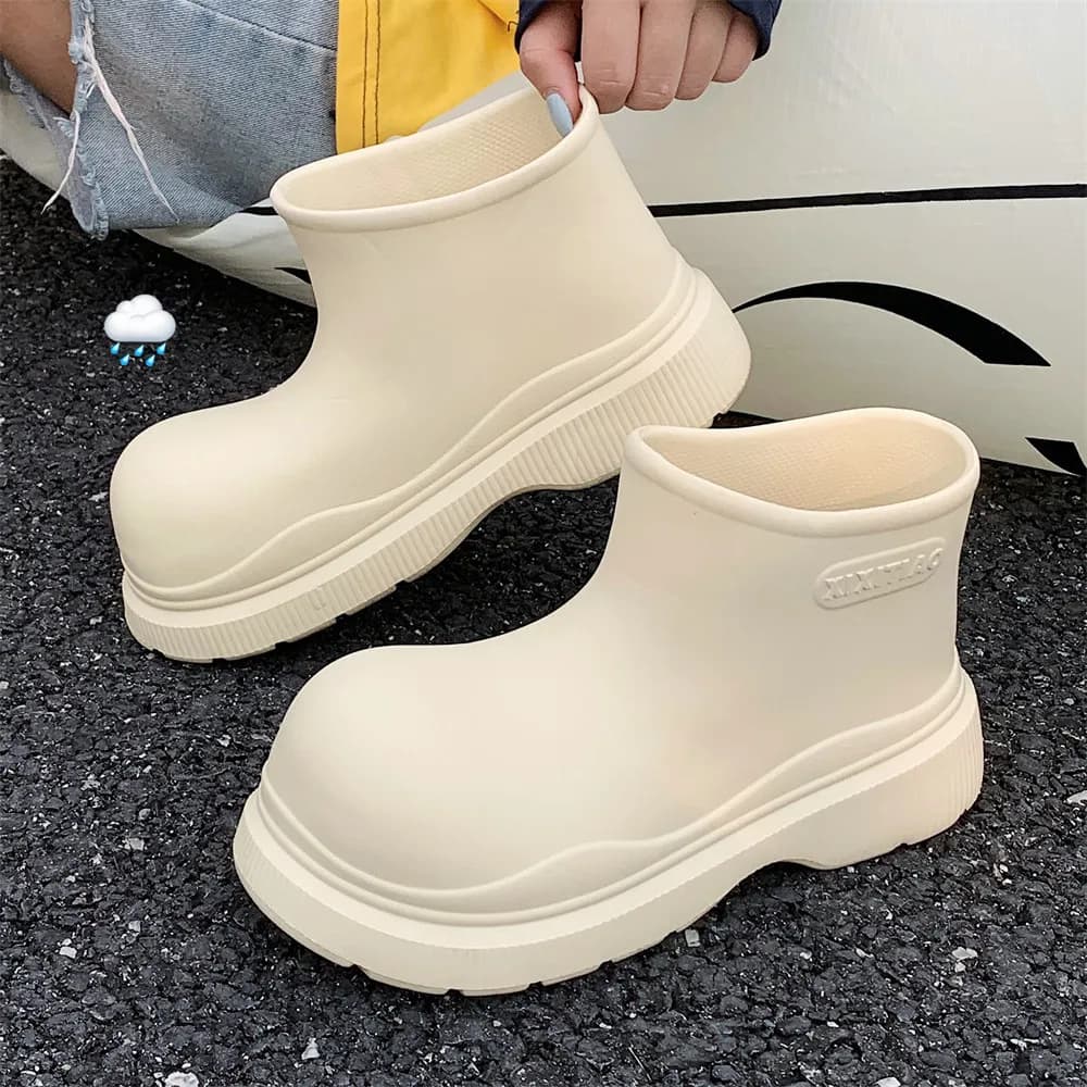 Bottes de pluie jaunes de haute qualité pour femme, style coréen, à bout large, imperméables, type g