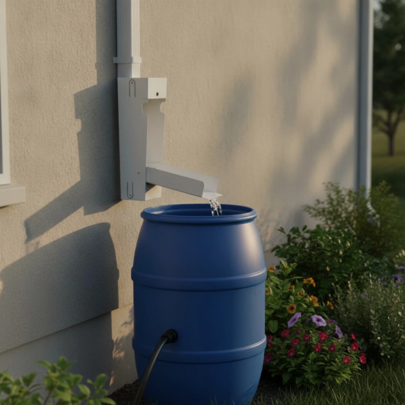 Collecteur d'eau de pluie mural avec gouttière de sortie et déviateur à visser pour gouttière, idéal