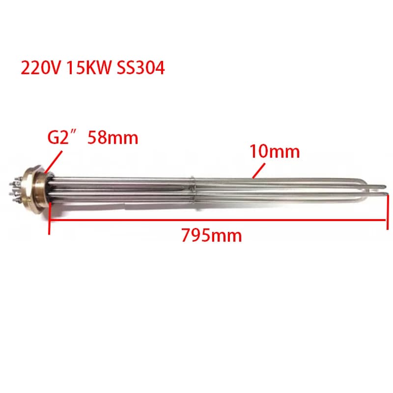 Chauffe-eau personnalisé SNDHEATER 220V 15KW SS304 DN50 Filetage 58mm 795mm avec sonde 4PCS