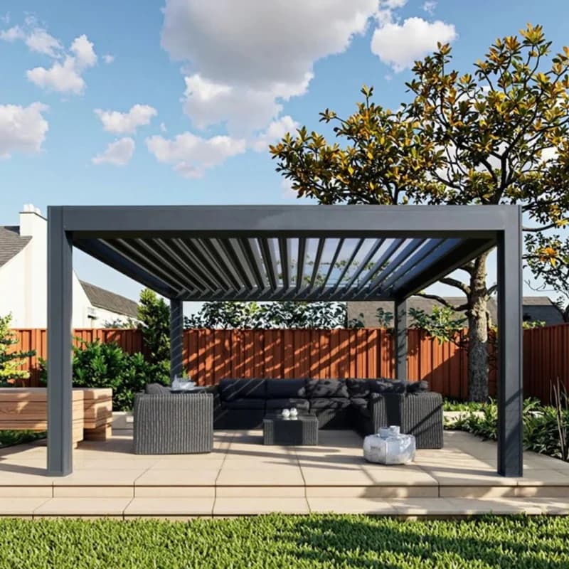 Pergola bioclimatique en aluminium sur mesure 6x4 pour extérieur, toit à lames métalliques, éclairag