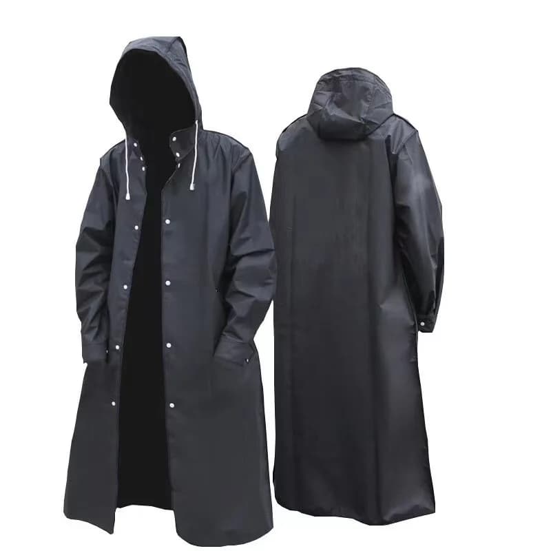 Imperméable long imperméable à capuche pour adultes, manteau de pluie noir pour femmes et hommes, ra