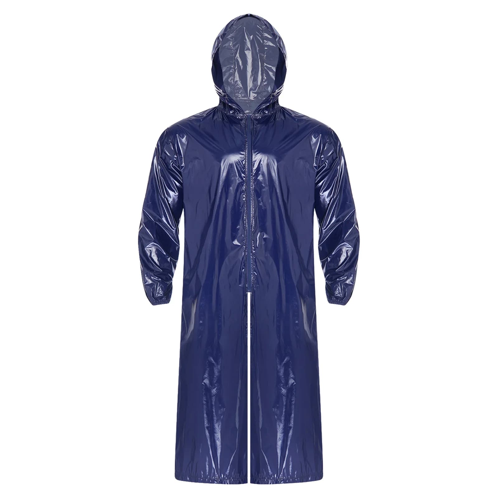 Veste longue imperméable à capuche pour homme, manches longues, fermeture éclair sur le devant, impe
