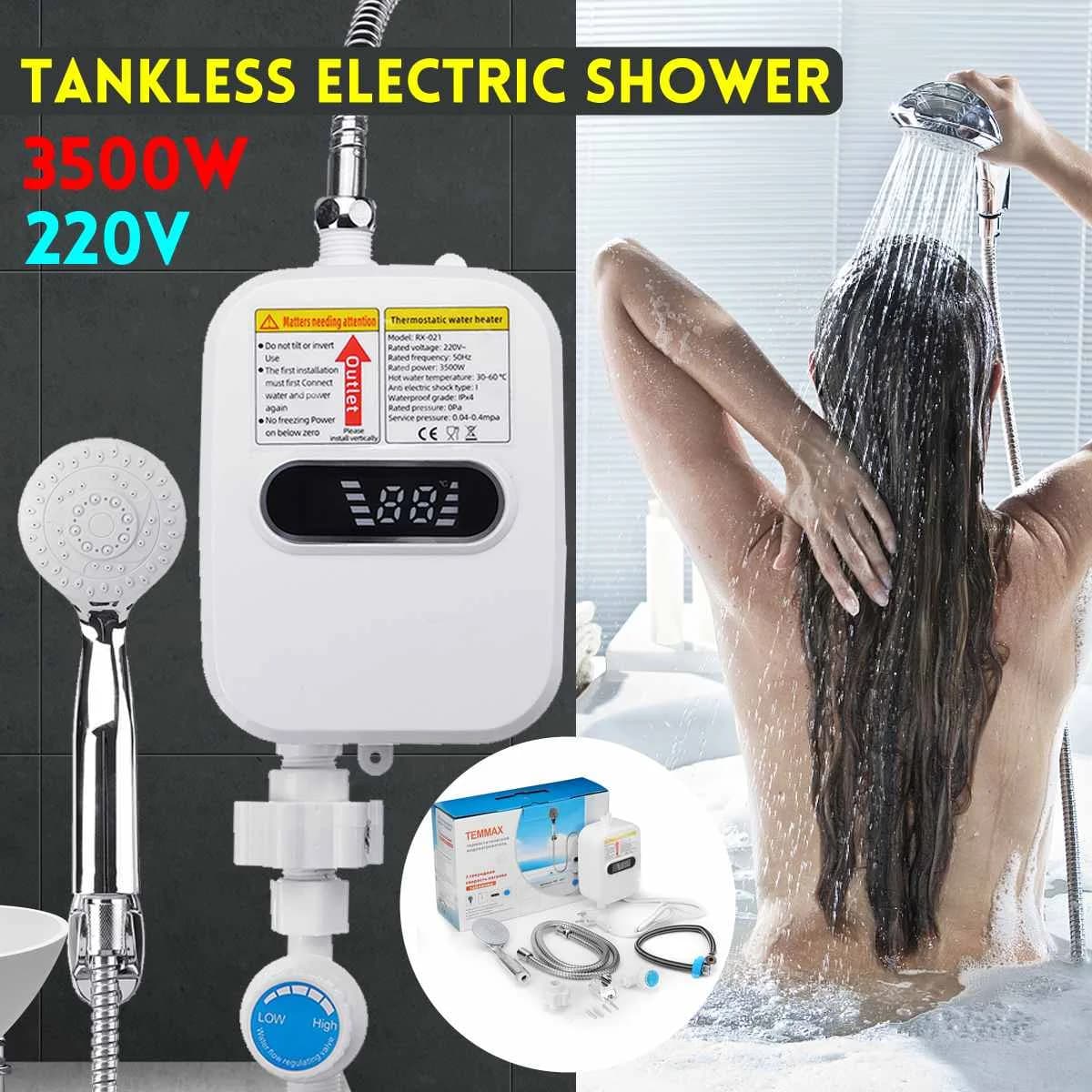 3500W Mini chauffe-eau électrique instantané salle de bains cuisine chauffe-eau sans réservoir robinet affichage de la température robinet ensemble de douche