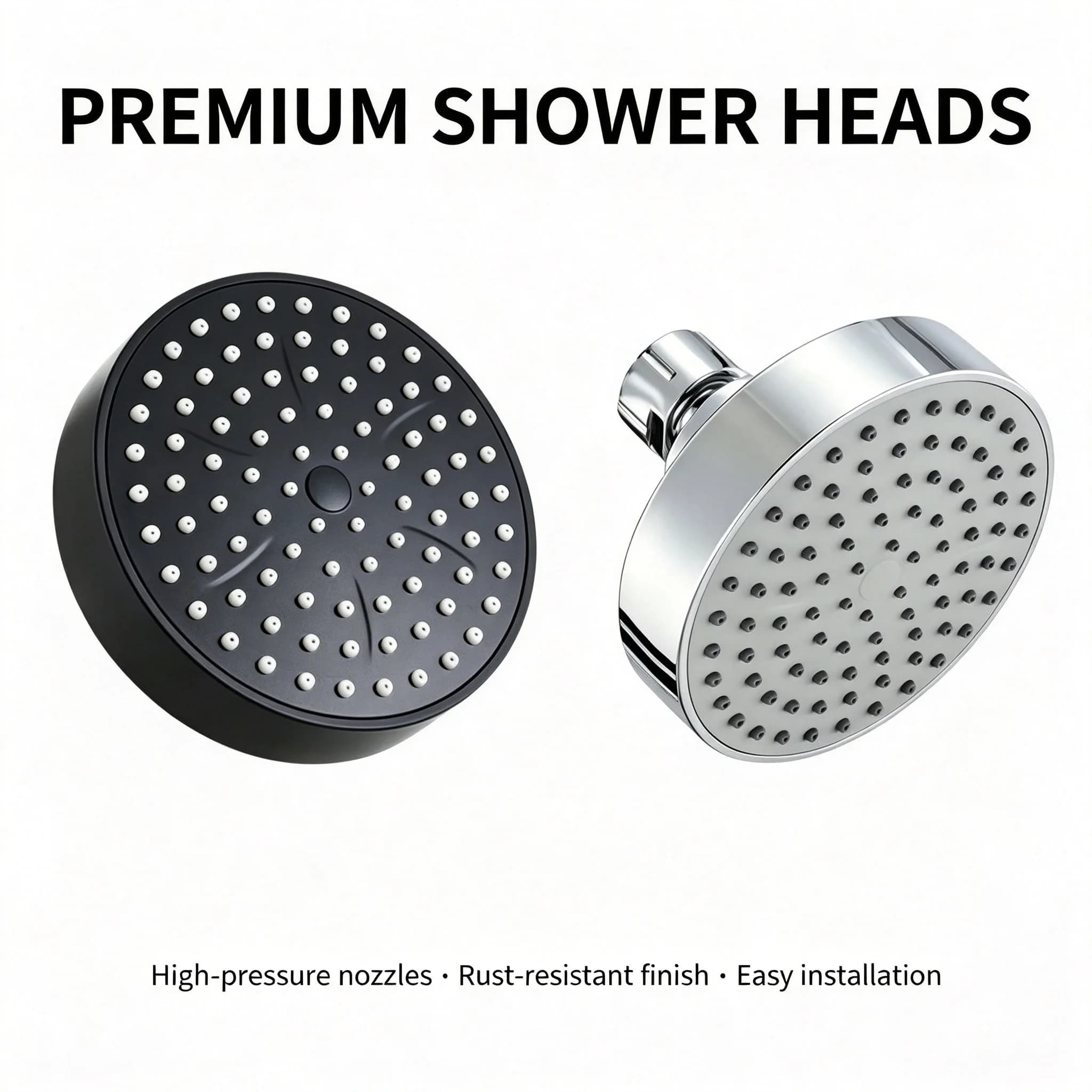Pommeau de douche mural rond à jet de pluie avec buse à haut débit, anti-calcaire, facile à nettoyer - Kit de douche complet pour salle de bain