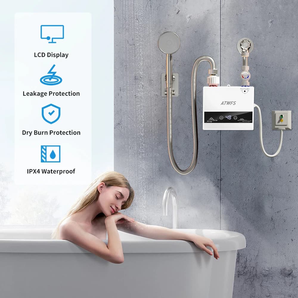 ATWFS chauffe-eau instantané 220V 4600W radiateurs électriques portables pour salle de bain douche d'eau chaude et chauffage de cuisine à domicile