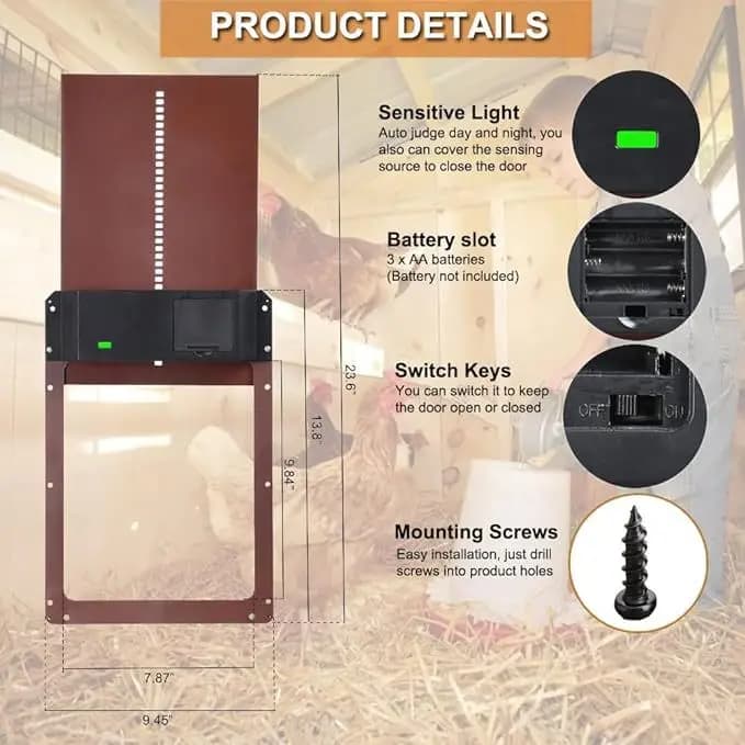 Porte automatique à détection de lumière pour poulailler, poulailler, porte pour animaux de compagnie, usage domestique