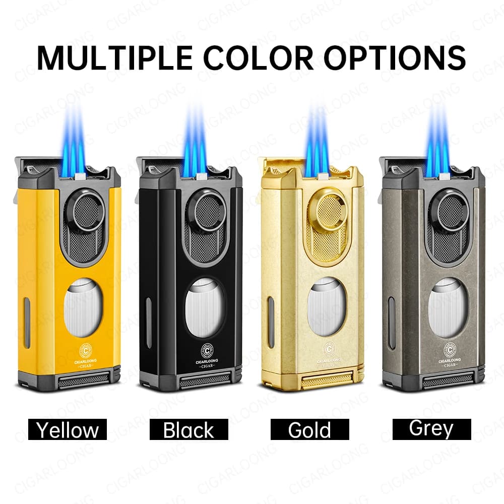 Allume-cigare Portable pratique multifonctionnel 3 en 1, trois feux droits, lisse, porte-ciseaux en V, emballage de boîte-cadeau CB-24FT2