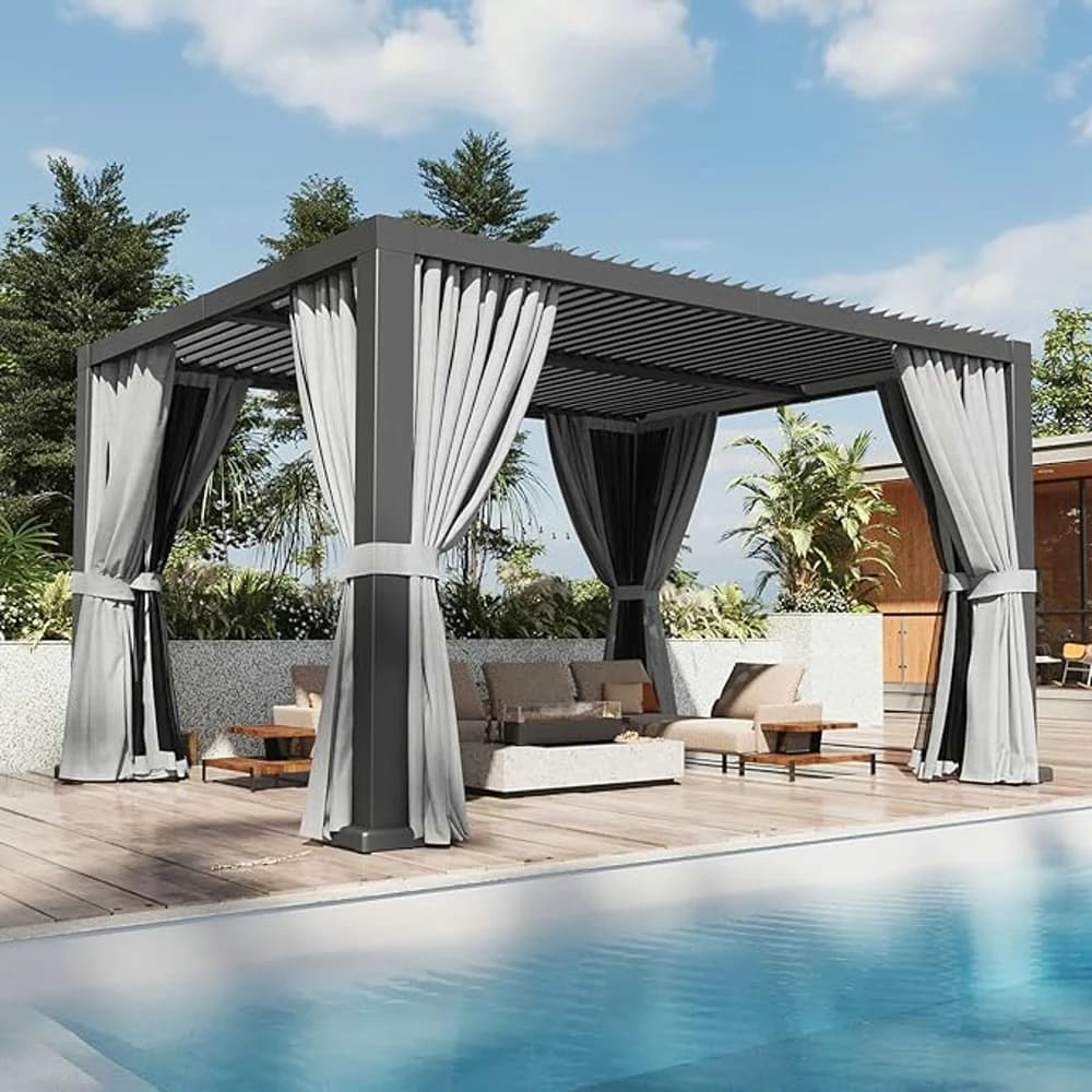 Gazebo Grand Patio 4 X 4 Pergola étanche à la pluie Structure en aluminium de luxe avec éclairage et système de drainage intégrés