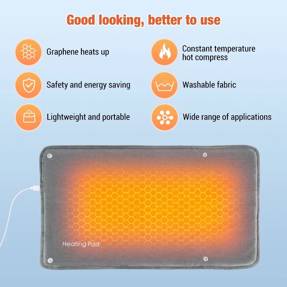 Coussin chauffant électrique portable en graphène USB, chauffe-mains d'hiver, couverture thermique pour l'abdomen, la taille et le dos, Wskins, polymères, 30x50cm