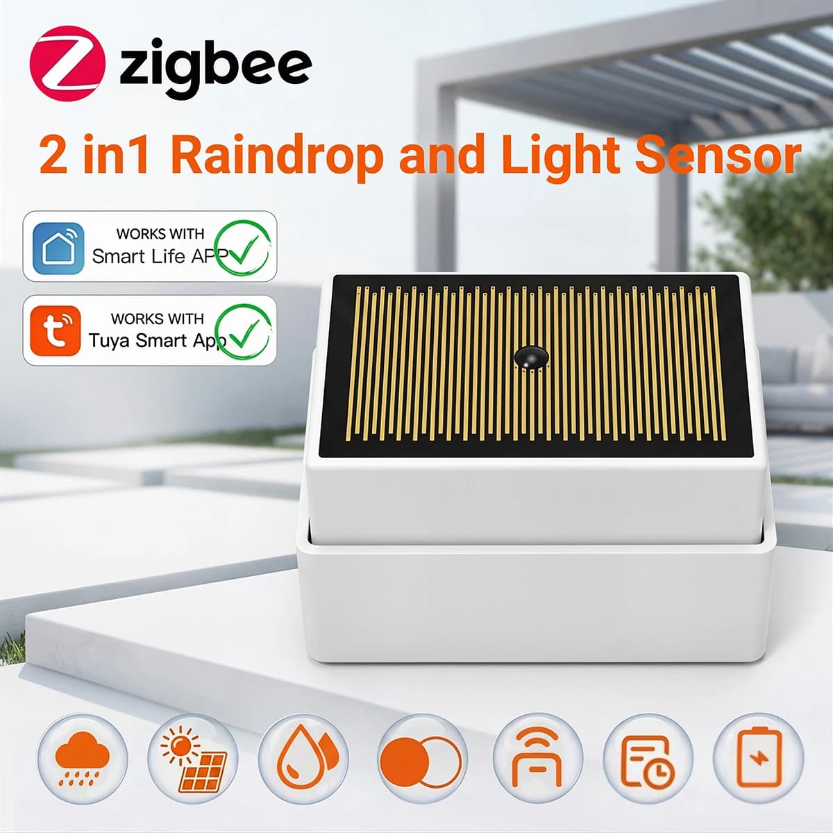 Capteur de pluie Tuya Zigbee 2 en 1 avec détecteur de lumière