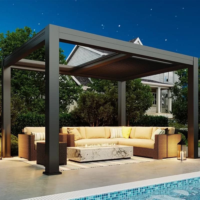 Pergola 2x3 3x3 5x5 4m X 3m 2.5X2.5 Taille personnalisée Cadre en aluminium Toit à persienne réglable pour n'importe quel espace extérieur