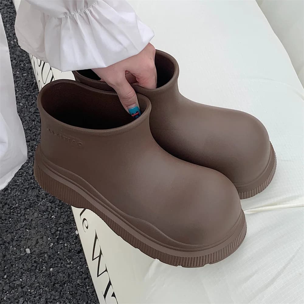 Bottes de pluie jaunes de haute qualité pour femme, style coréen, à bout large, imperméables, type galoches, bottes de pluie amples à la cheville