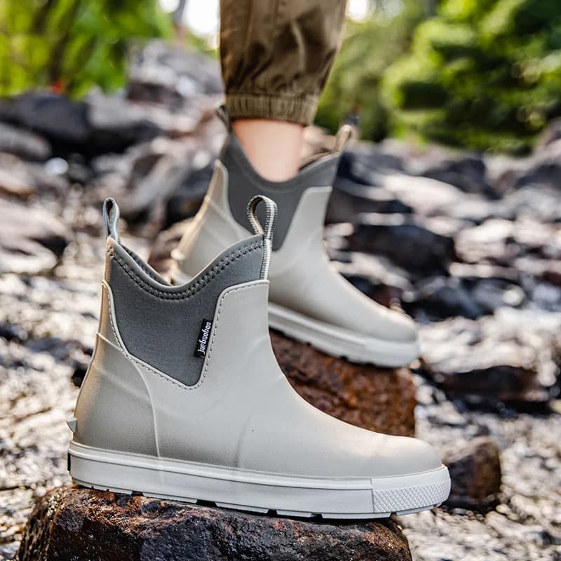 Bottes de pluie pour hommes, chaussures aquatiques antidérapantes, bottes de pêche imperméables pour l'extérieur, bottes en caoutchouc à enfiler pour hommes, chaussures de pluie à bout rond en PVC