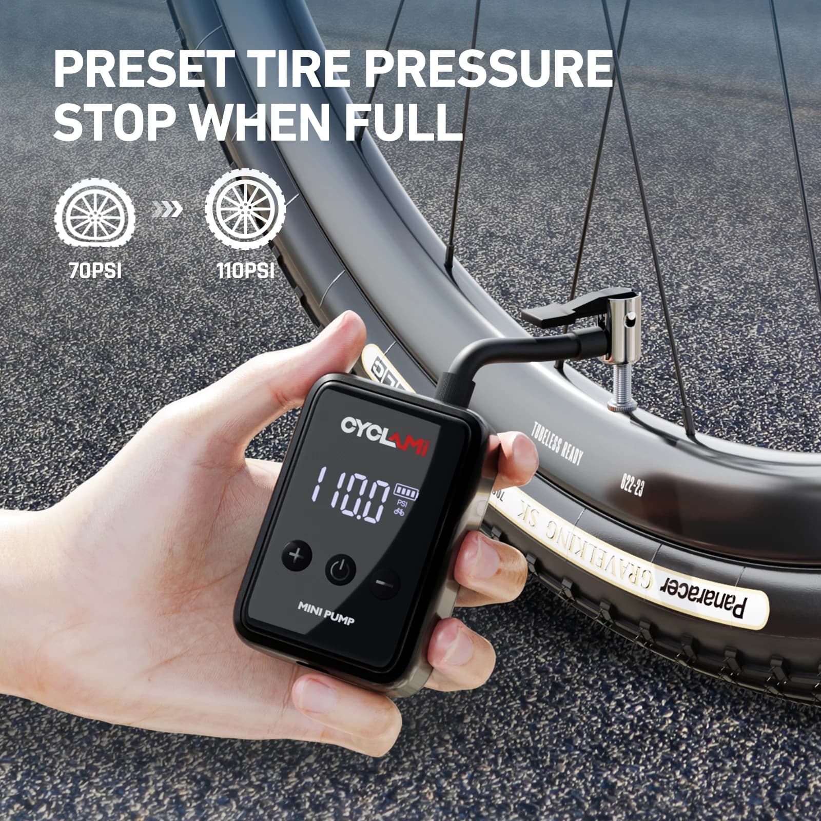 150psi, Pompe à Air électrique Portable pour vélo de poche, Valve Schrader Presta, MINI compresseur rapide et Rechargeable, gonfleur de pneus, CYCLAMI HW125, Pompe électrique, Pompe à vélo, Pompe à a