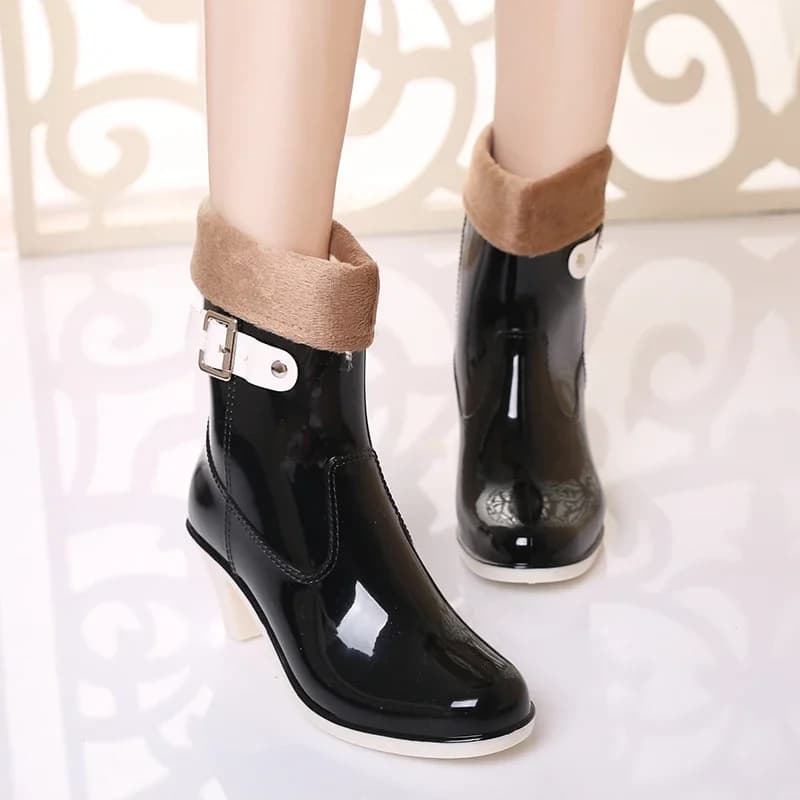 Bottes de Pluie à Talons Hauts avec Doublure Chaude pour Femme